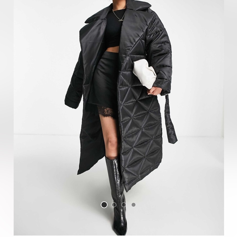 Oversized ASOS DESIGN nylon quilted maxi puffer coat in black - Picture 3 of 10